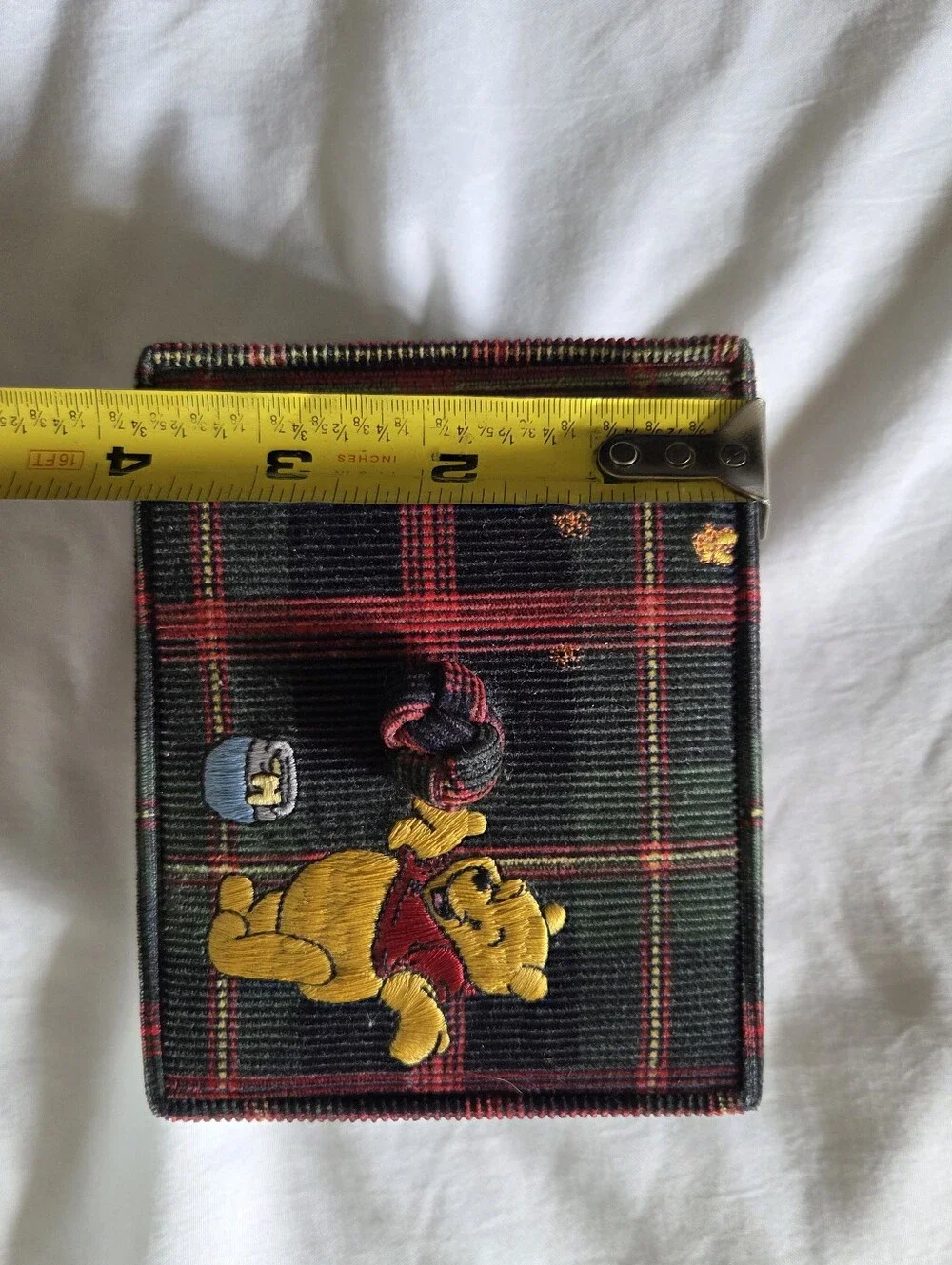 Y2K Vintage Disney Store Embroidered Winnie the Pooh Tartan Corduroy Jewlery Box